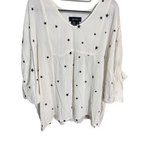 Karen Kane Star Blouse Medium Dohlman Sleeves Boxy Cut Boho Peasant Top Flowy